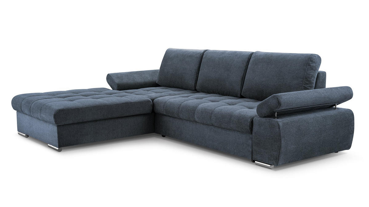 ECKSOFA SANDRO Blau Geflochtener Stoff mit Schlaffunktion - Blau, Holz (277/201cm) - MASSENO