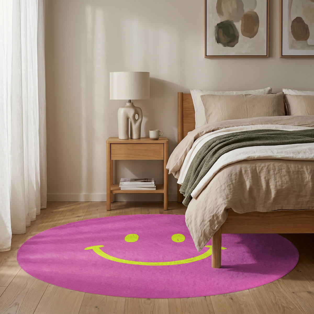 TEPPICH - Smiley - Fröhlich - Rosa - 150x150 cm - Pink, Kunststoff/Textil (150/0.4cm) - OnlyWow