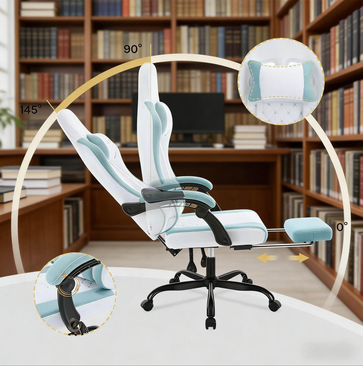 BÜROSTUHL ergonomisch mit Massagefunktion Blau/Weiß - Blau, Metall (70/127/70cm) - Meubliv