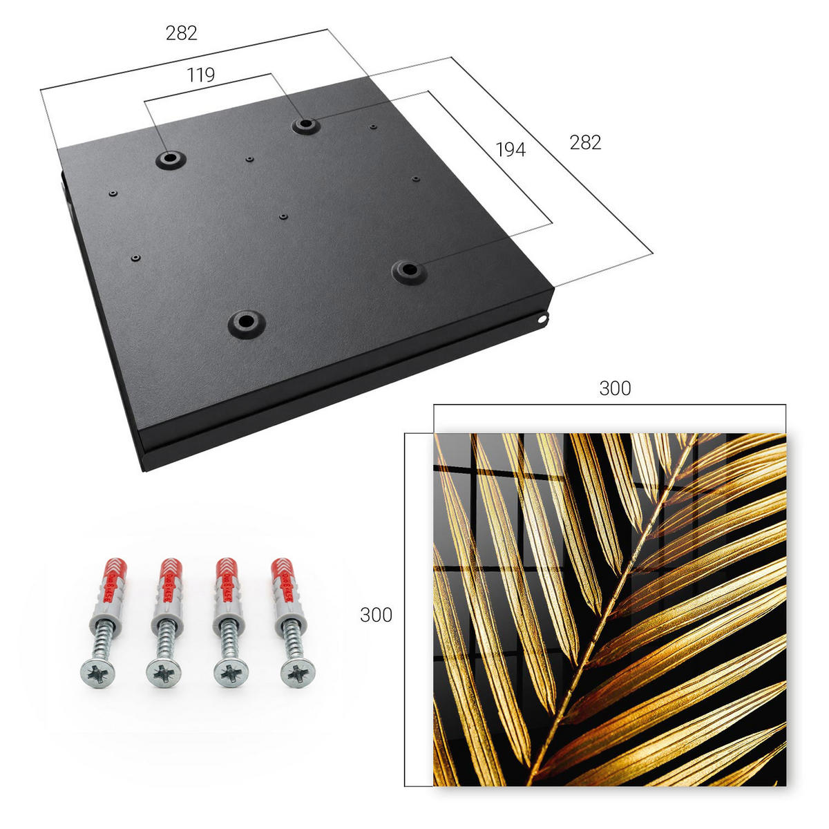 SCHLÜSSELBOX Schwarz 30x30 cm- Türöffnung nach rechts - Elegantes Blatt - Schwarz, Metall (30/30/5cm) - TULUP