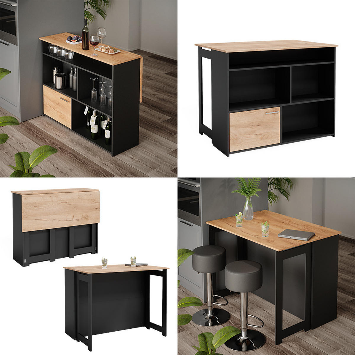 BARTISCH Dominic Goldkraft Eiche 116 x 37 cm 4x offene Fächer und 1x Tür - Eiche Wotan, Holzwerkstoff (116/90.5/37cm) - Vicco