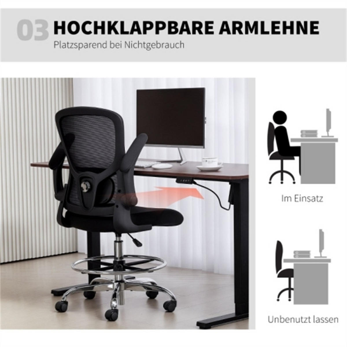 DREHSTUHL Ergonomisch Schwarz, höhenverstellbar & drehbar, Metall-Polyester-Bezug, 60 x 60 x 132 cm - Schwarz, Metall (60/132/60cm) - Albatros