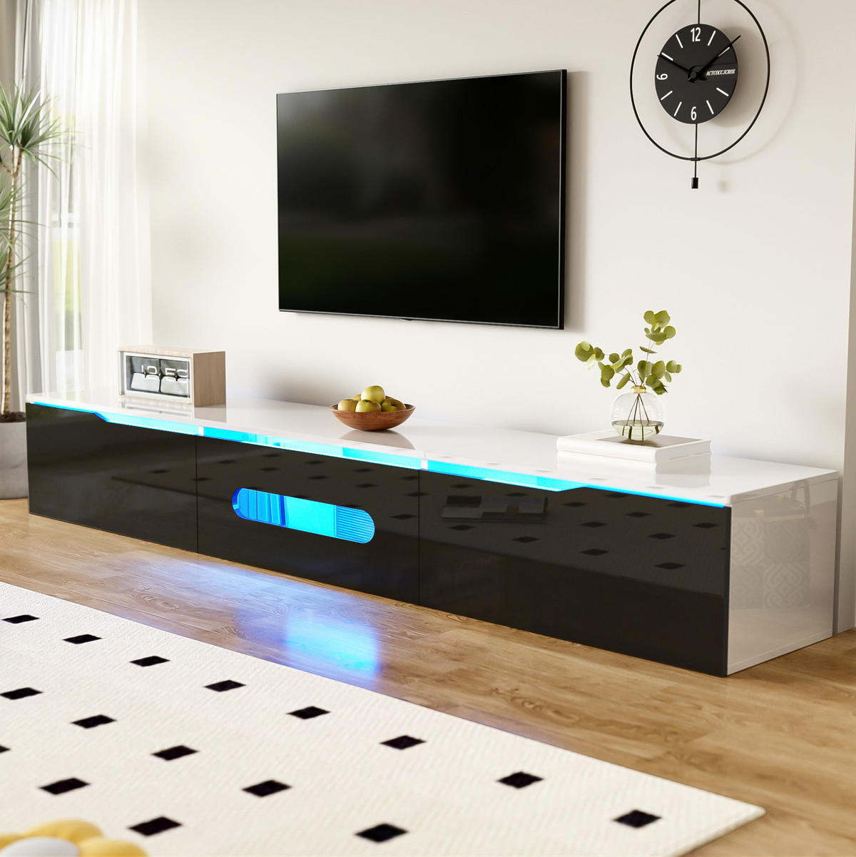TV-ELEMENT mit LED 180 x 35 x 30 cm Schwarz Weiß wandmontierbar - Schwarz, Holzwerkstoff (35/30/180cm) - Beauniv