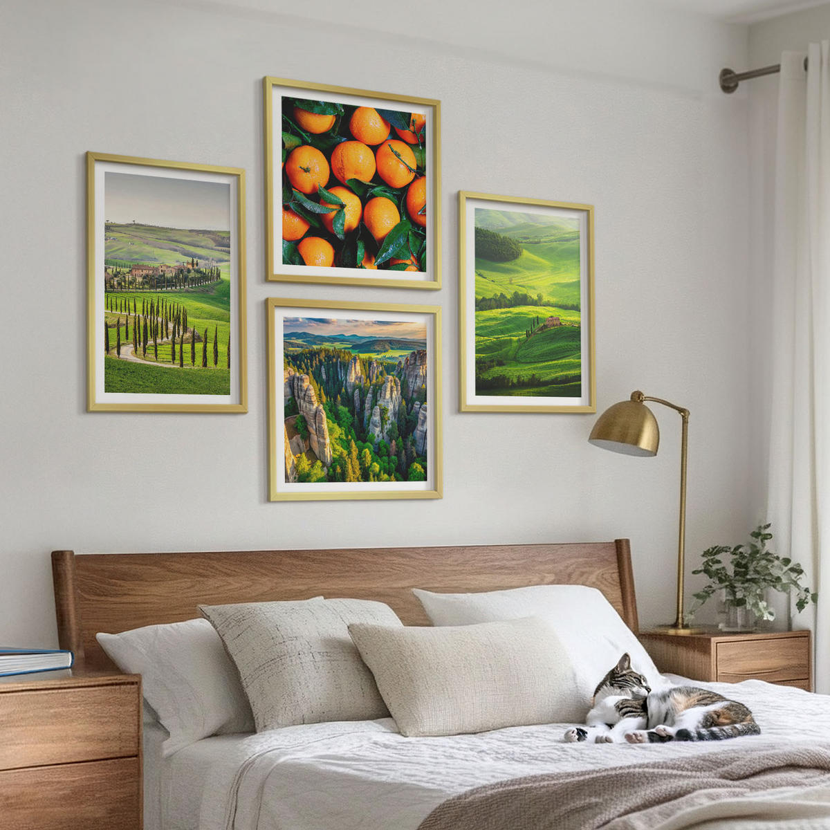 BILDER SET 4er Set - 50x50 cm & 40x60 cm Goldrahmen - Italienische Landschaft Orangen Natur - Goldfarben, Kunststoff (50/50cm) - TULUP