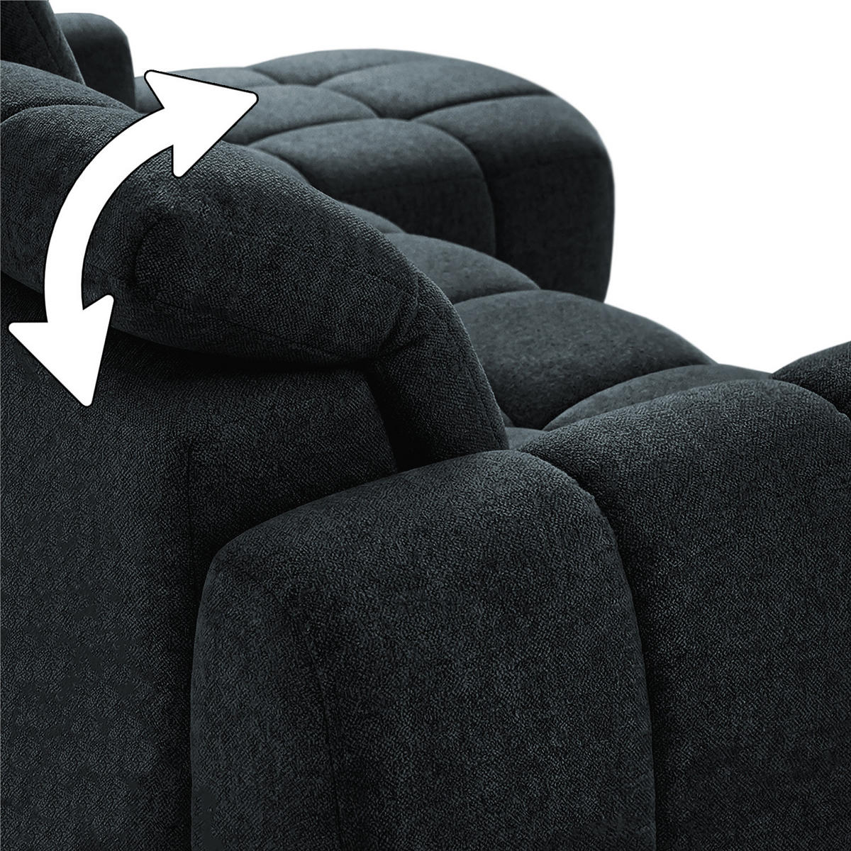 ECKSOFA Sorel Mini mit Automatisch verstellbarer Sitztiefe und Kopfstützen, rechts, Schwarz - Schwarz, Textil (275/190cm) - Beautysofa