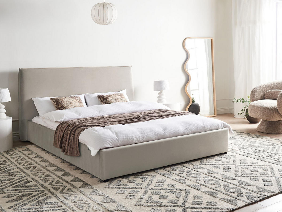 VODNA POSTELJA žamet 160/200 cm sivo rjava Lavaur - rjava/sivorjava, tekstil (160/200cm) - Beliani