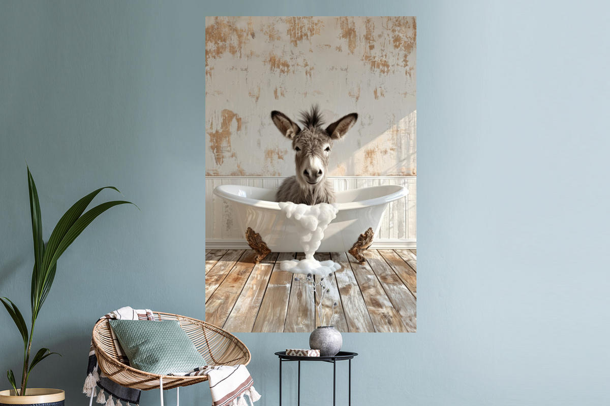 WANDTATTOO Esel - Tiere - Badewanne - Schaumstoff 80x120 cm - Weiß, Kunststoff (80/120/0.1cm) - MuchoWow