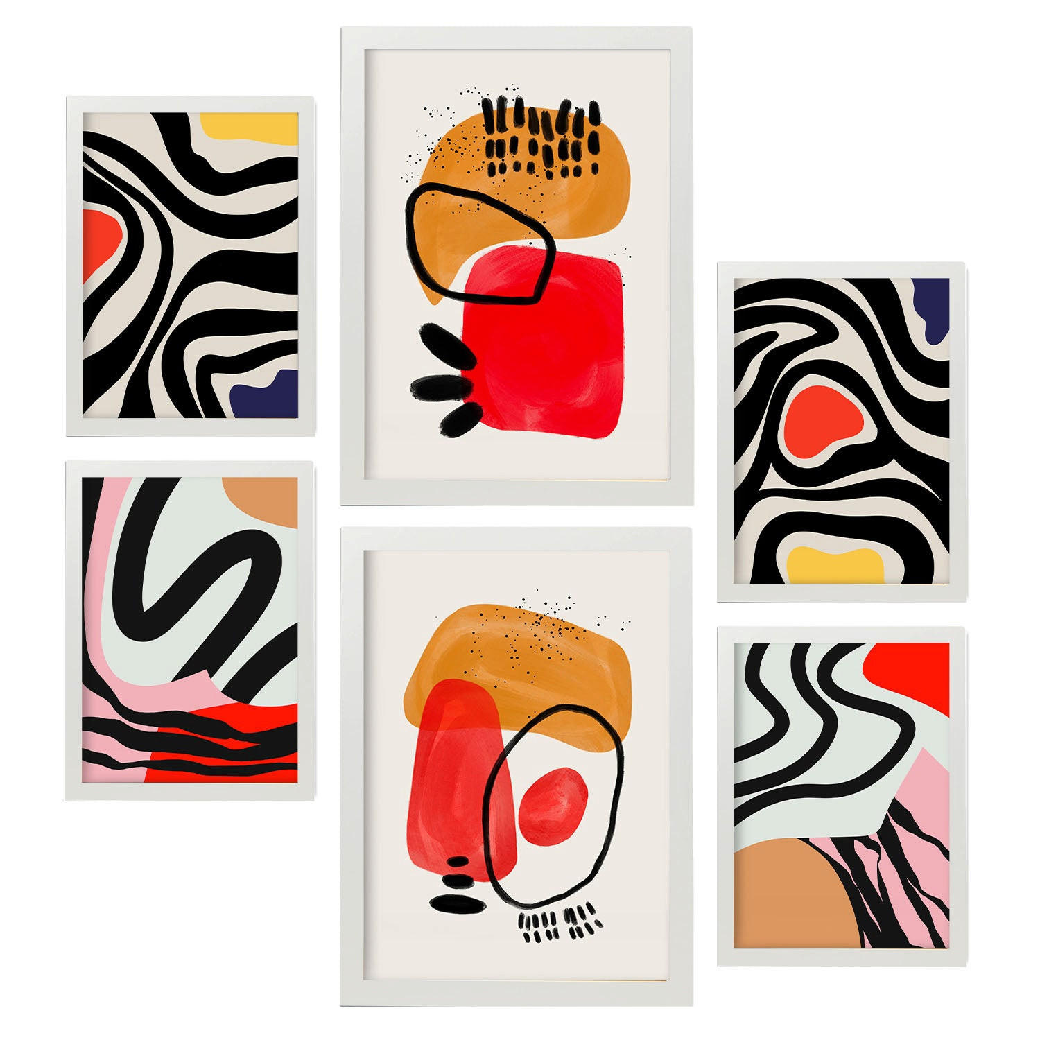 POSTER Set Mit 6 Jazzy Arts 1 In Farbenfrohe Zusammenfassungen A3 & A4 Weißer Rahmen - Weiß, Papier (29/3cm) - Nacnic