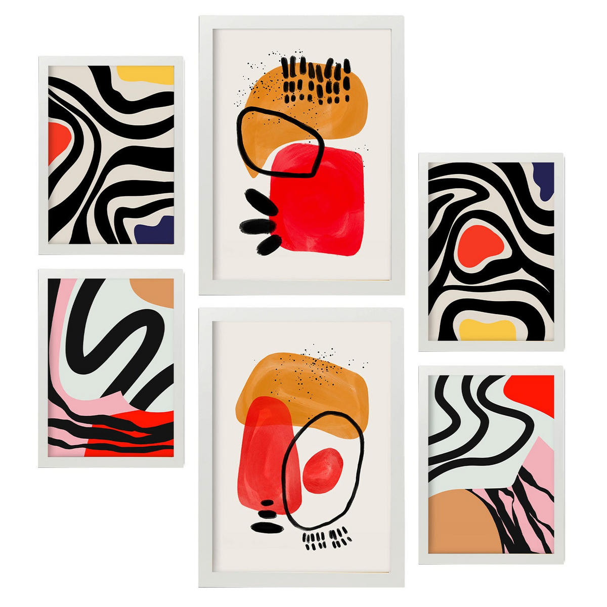 POSTER Set Mit 6 Jazzy Arts 1 In Farbenfrohe Zusammenfassungen A3 & A4 Weißer Rahmen - Weiß, Papier (29/3cm) - Nacnic