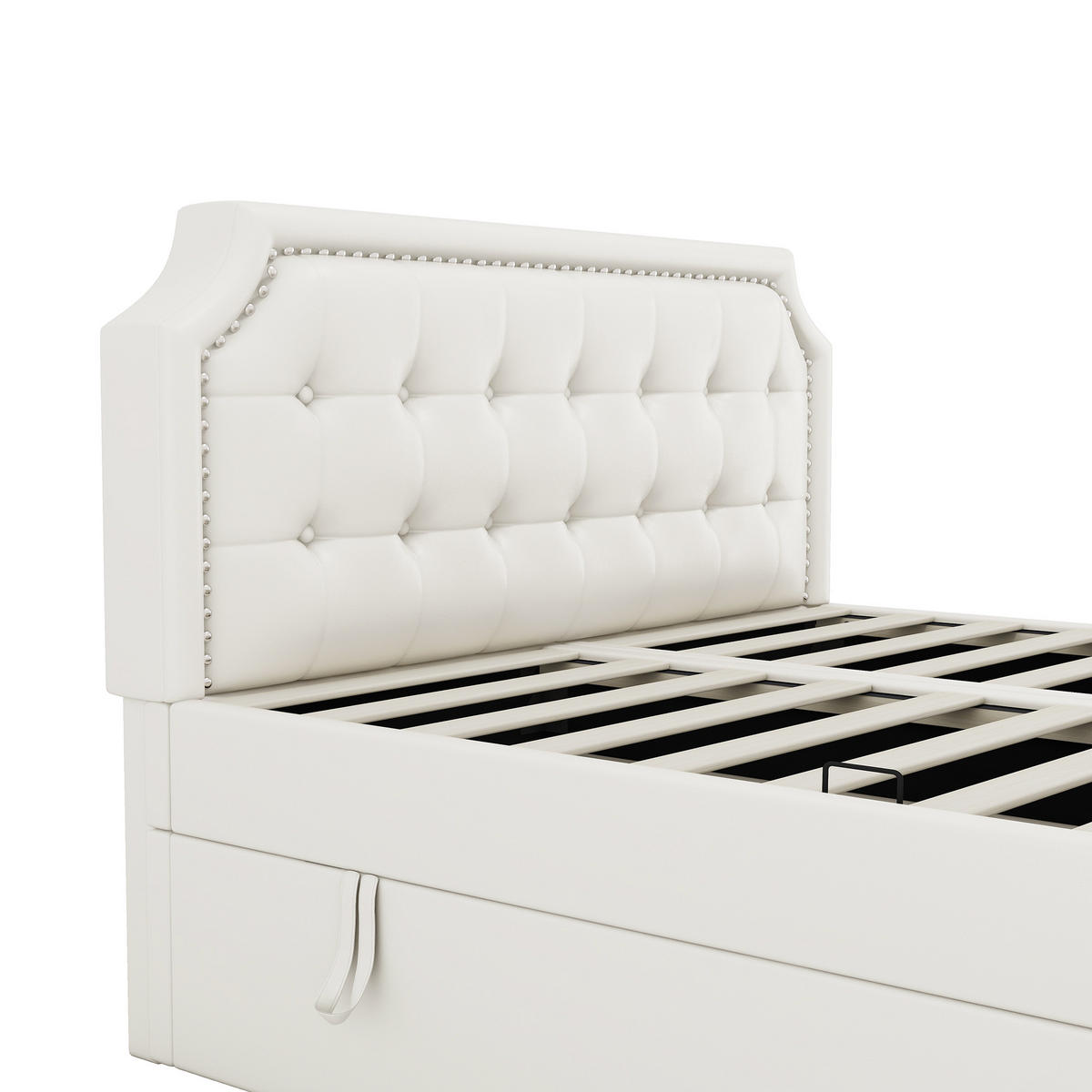 POLSTERBETT 140/200 cm aus PU mit großem Stauraum und klappbarem Lattenrost - Weiß, Leder (140/200cm) - OKWISH