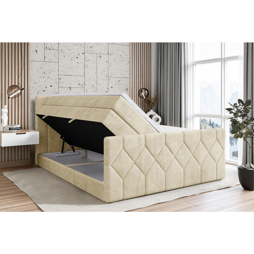 Thumbnail - Altdecor Boxspringbett, Beige, Holzwerkstoff, Höhe ca. 40 cm, 200x200 cm, Schlafzimmer, Betten, Boxspringbetten