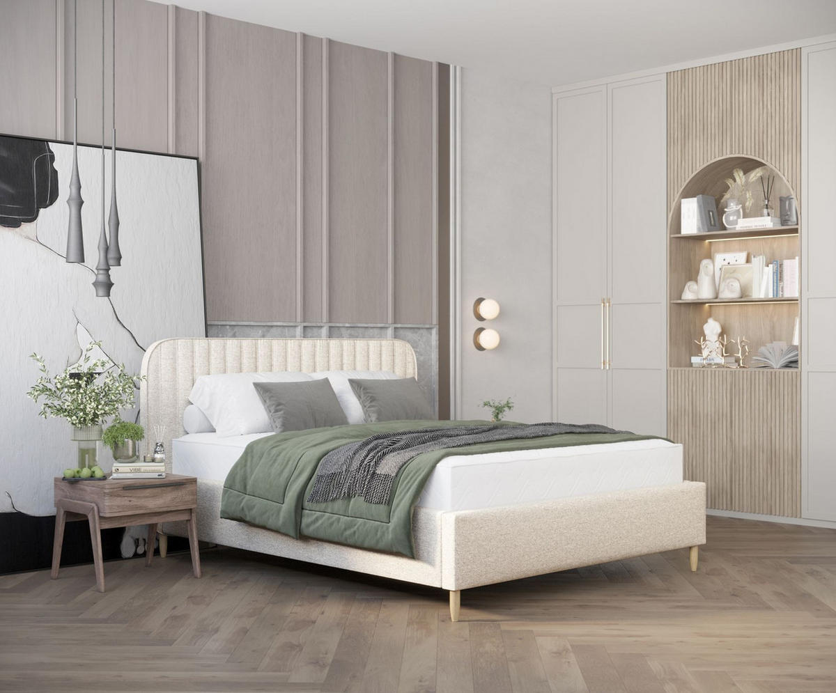 POLSTERBETT Noto Creme 140/200 cm im Webstoff - Creme/Naturfarben, Holz/Holzwerkstoff (140/200cm) - Maison de Reve
