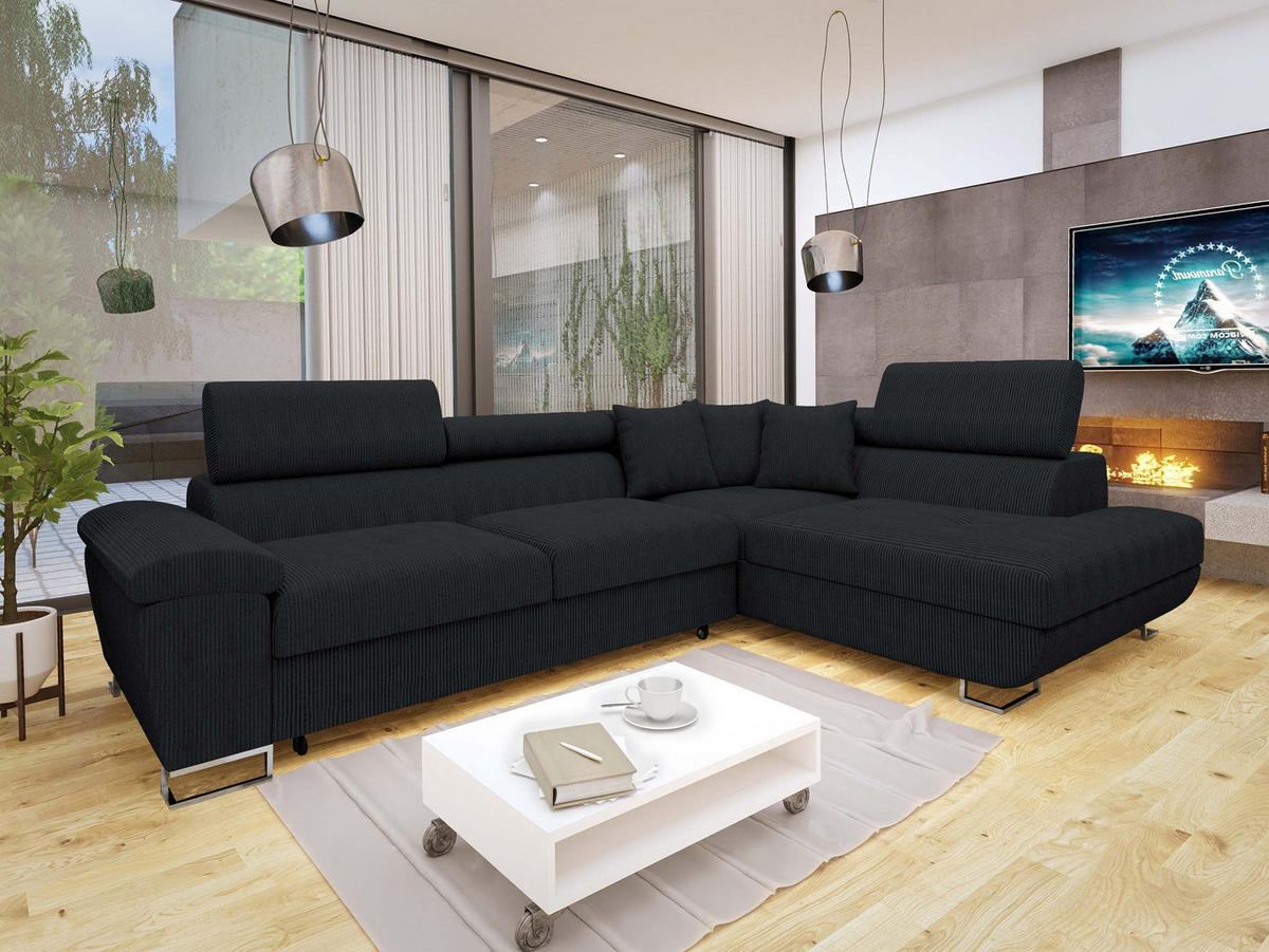 ECKSOFA Cotere Cord, Seite: Rechts - Schwarz, Holz/Textil (270/202cm) - MIRJAN24