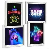 BILDER SET 4er Set - 50x50 cm & 40x60 cm Weißer Rahmen - Gamepads, Spielersymbol-Untertitel - Weiß, Kunststoff (50/50cm) - TULUP