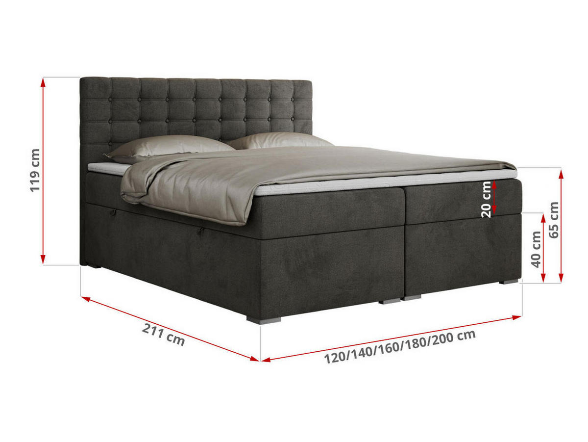 BOXBETT SUSAN 140/200 Dunkelgrau Velvet - H4 - Dunkelgrau, Holz/Textil (140/200cm) - MKS