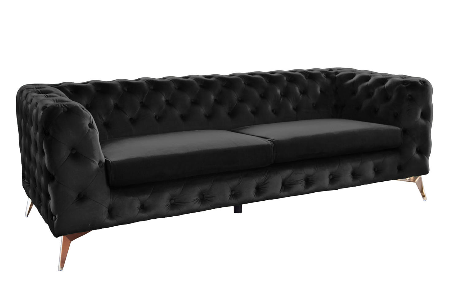 SOFA NARLA Schwarz Velvet - Silberfarben/Schwarz, Textil (219/68/84cm) - KAWOLA