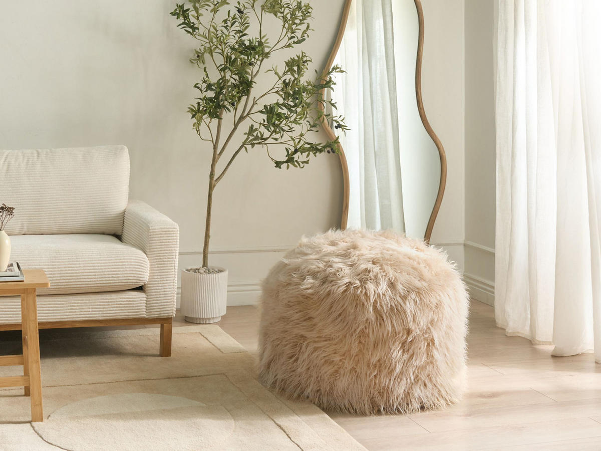 POUF Webpelz Hellbeige Tukki - Beige, Metall (70/45/70cm) - Beliani