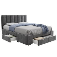 POLSTERBETT 140/200 cm Grau aus Samt mit 4 Schubladen - Grau, Textil (140/200cm) - OKMYHOME