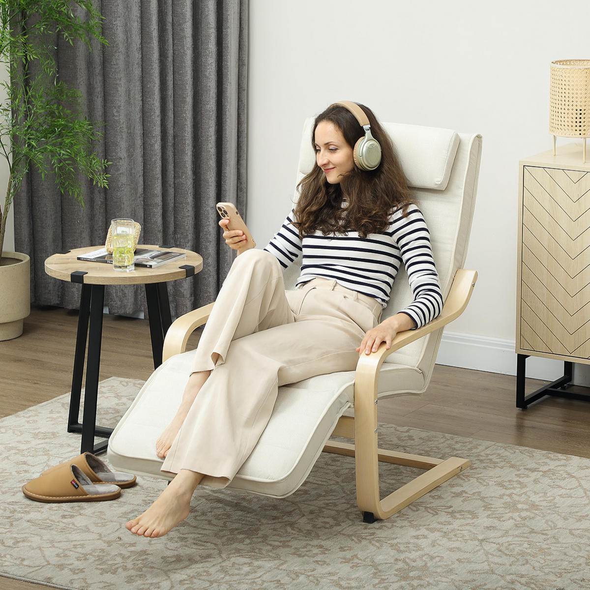 RELAXSESSEL DE-13284 Massagefunktion & beheizbare Lordosenstütze Creme - Weiß, Holz (67/101/95cm) - ComfortXL