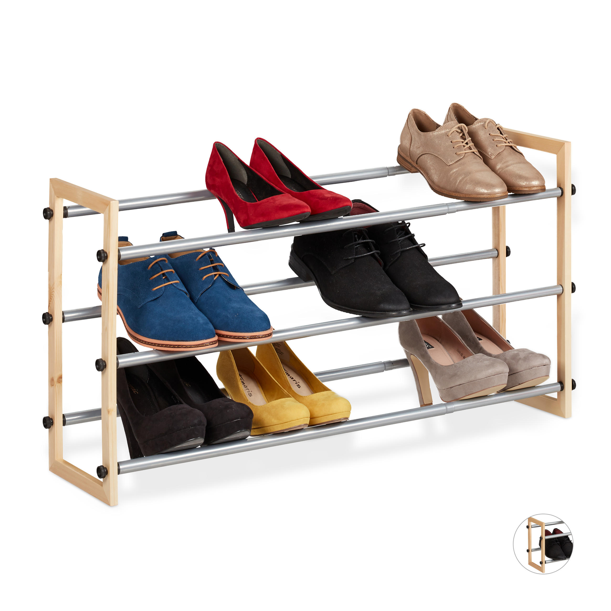 SCHUHREGAL - Multicolor, Holz/Metall (63.5/45/20cm) - Relaxdays