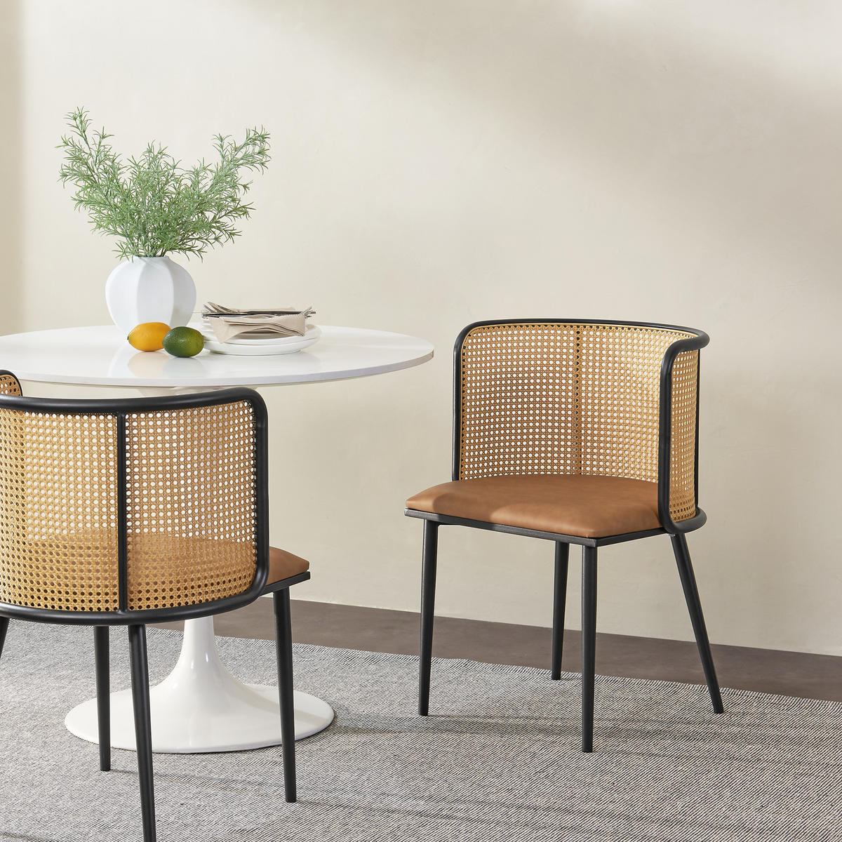 ESSZIMMERSTUHL-SET 2 TLG. Flen - Schwarz/Braun, Kunststoff/Textil (52/75/49cm) - [en.casa]