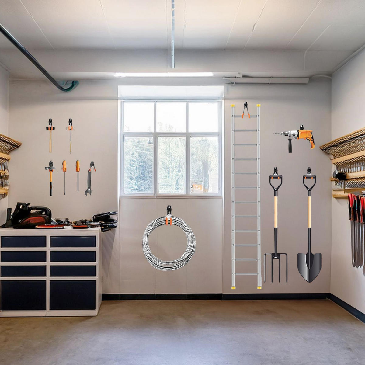 WANDHAKEN für Garage (10er-Set) - Orange, Metall (4.5/16/20cm) - Intirilife