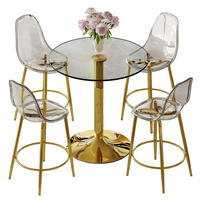 BARTISCH-SET DE-39404 5-teilig, Glastisch und 4 Hocker Transparent/Gold - Goldfarben, Metall (89/92/89cm) - ComfortXL