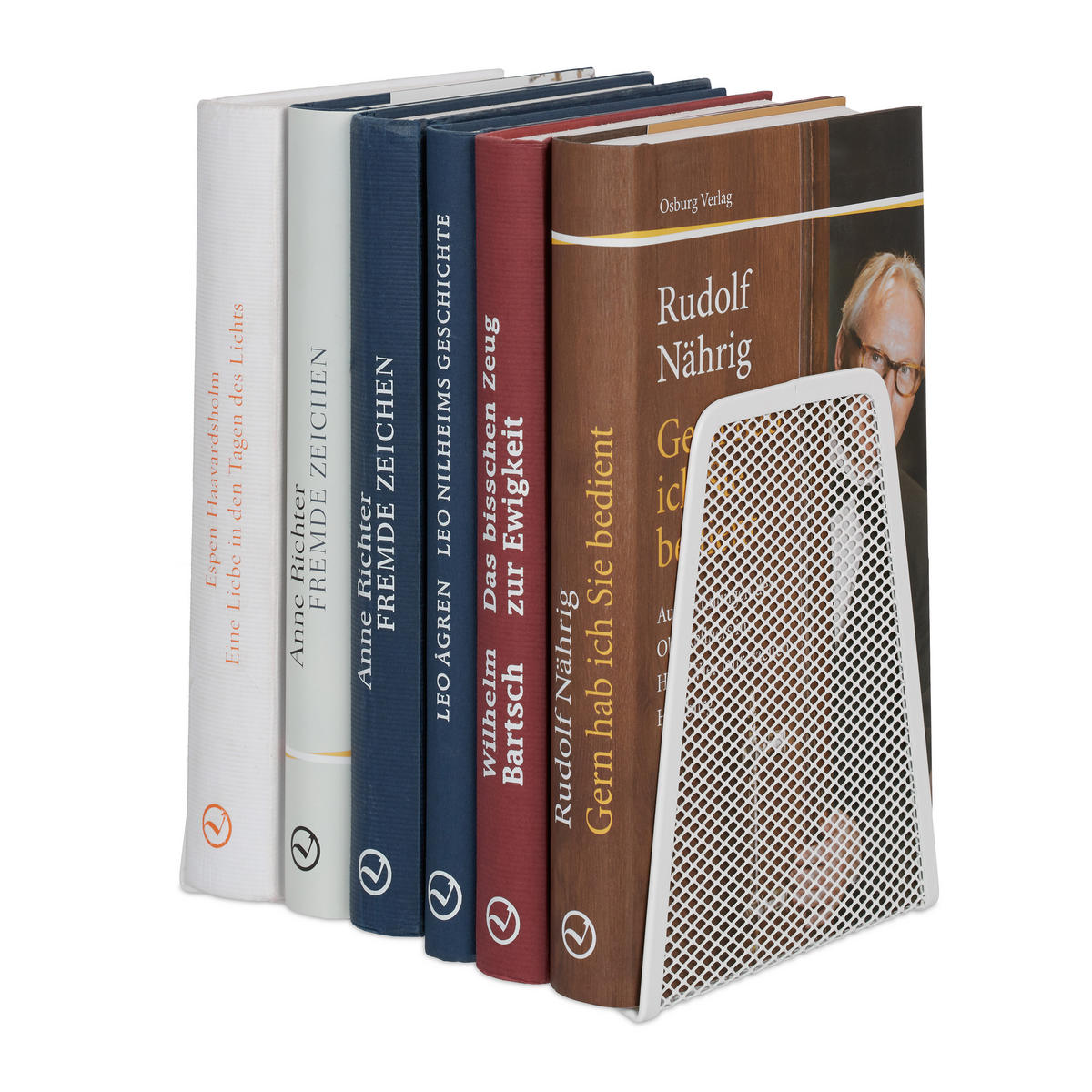 2XSTOJAN na knihy - biela, kov (12/14/9cm) - Relaxdays