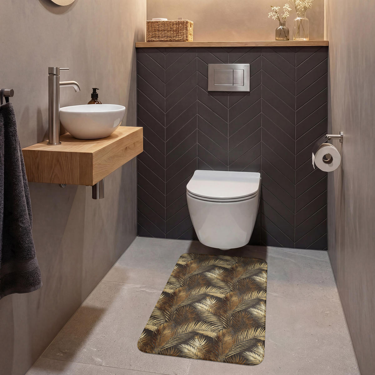 WC PŘEDLOŽKA Tropical - Listy - zlaté 50x80 cm - zlatá, textil/plast (50/1cm) - OnlyWow