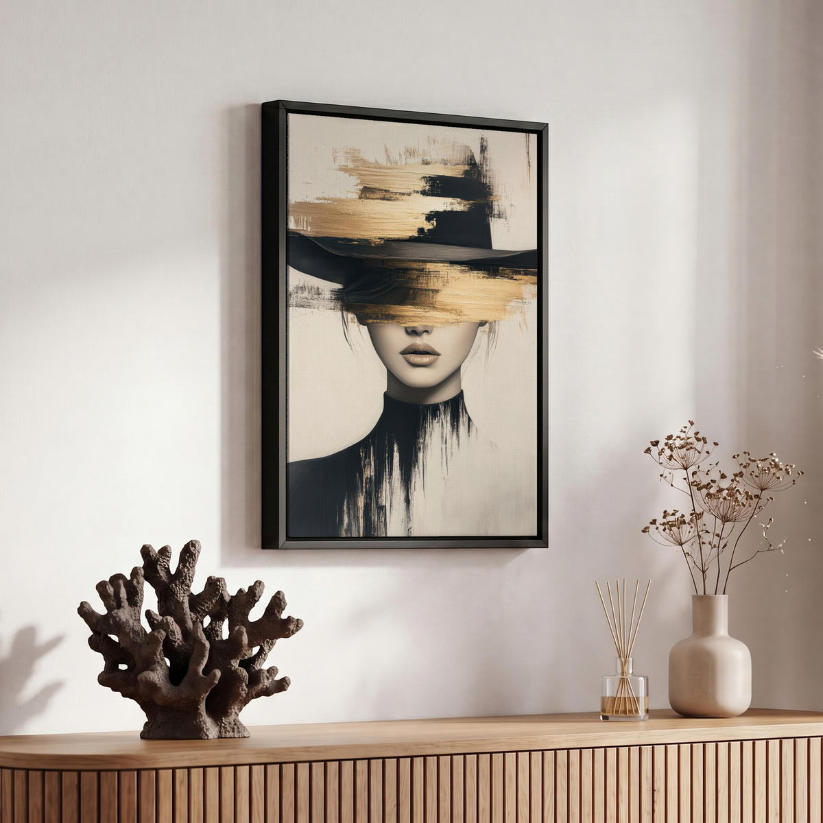 LEINWAND Bilder mit Rahmen - Frau - Hut - Farbe - 20x30 - Goldfarben, Textil (20/30cm) - MuchoWow