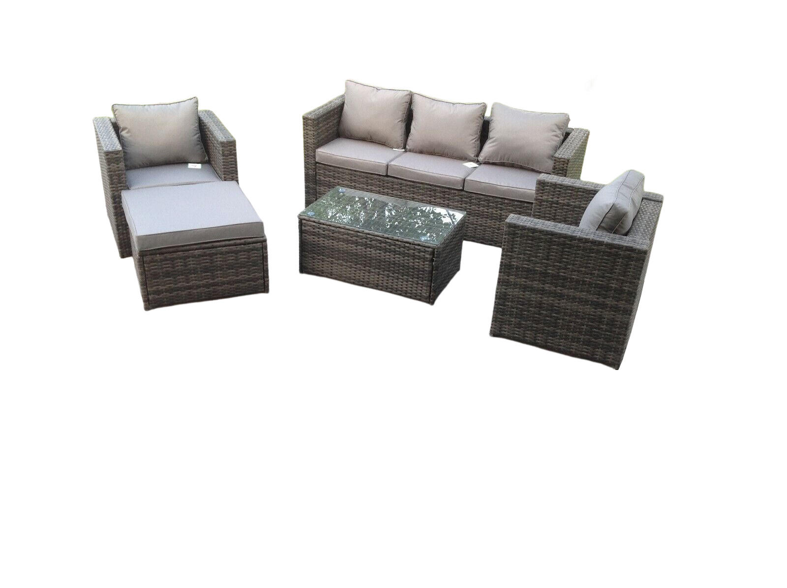 GARTENSOFA SET Polyrattan 6-Sitzer - Dunkelgrau/Grau, Glas/Kunststoff - Fimous
