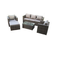 GARTENSOFA SET Polyrattan 6-Sitzer - Dunkelgrau/Grau, Glas/Kunststoff - Fimous