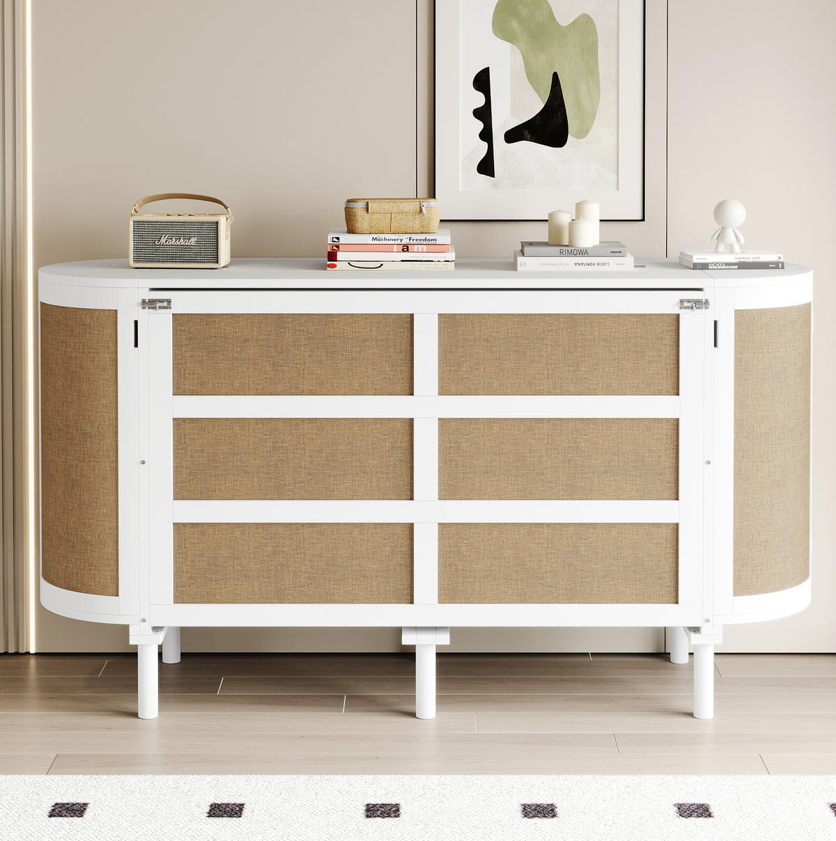 KLAPPBETT 140/200 cm Weiß Rattan-Design mit Lattenrost und Stauraum - Weiß, Holzwerkstoff (140/200cm) - OKWISH