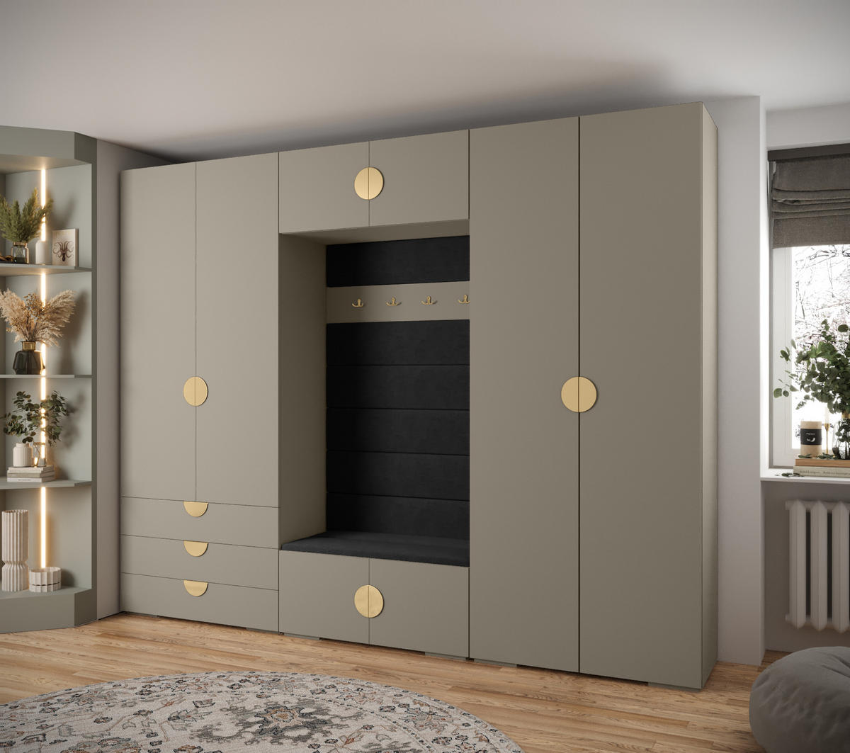 GARDEROBEN-SET 236,7/300/47 - Kaschmir/Goldfarben, Holz/Kunststoff (300/236.7/47cm) - Abiks Möbel