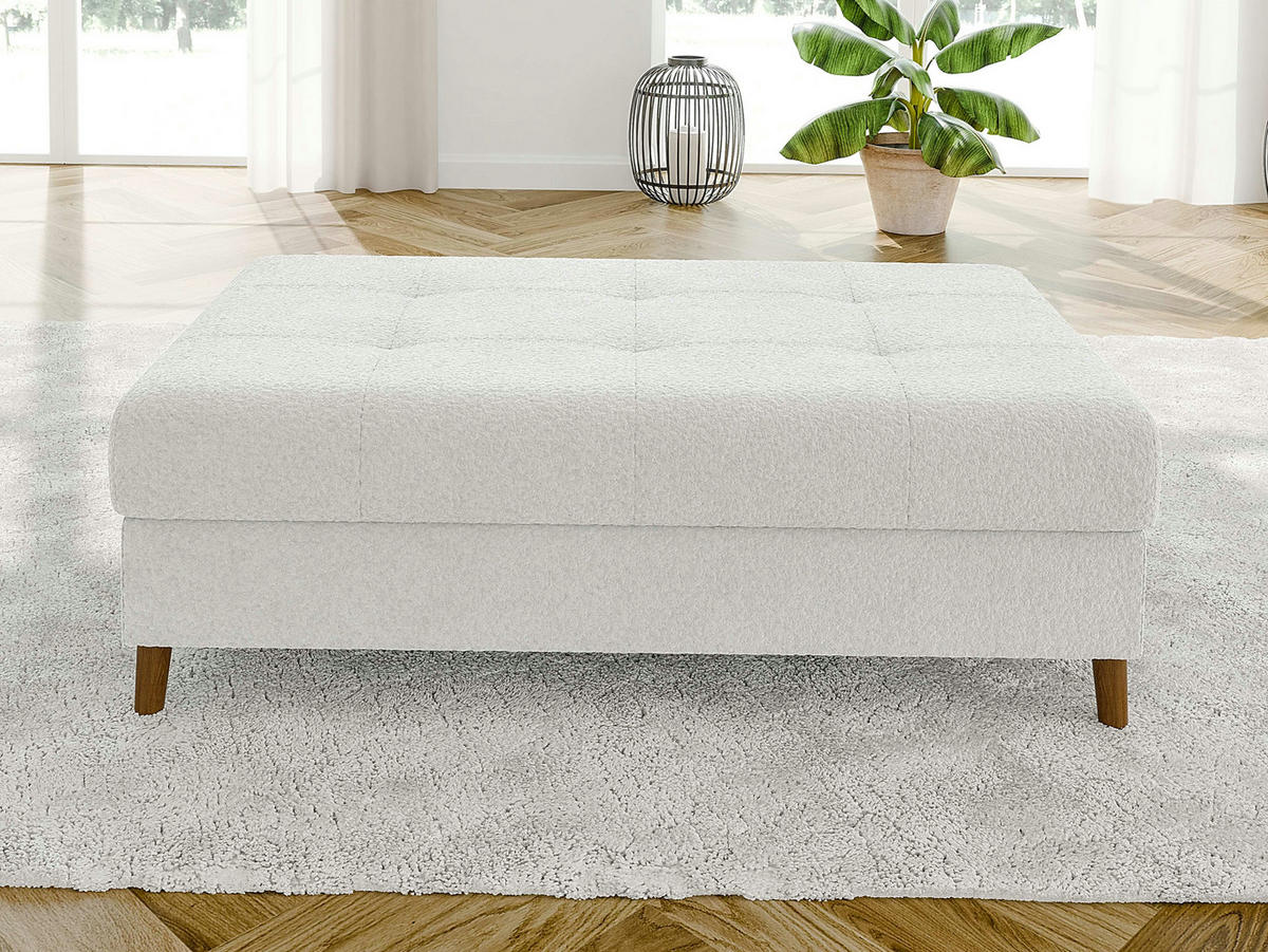 ECKSOFA inkl. Hocker Henrik Weiß Boucle - Ottomane links - Weiß/Braun, Holz/Textil (231/161cm) - S-Style Möbel