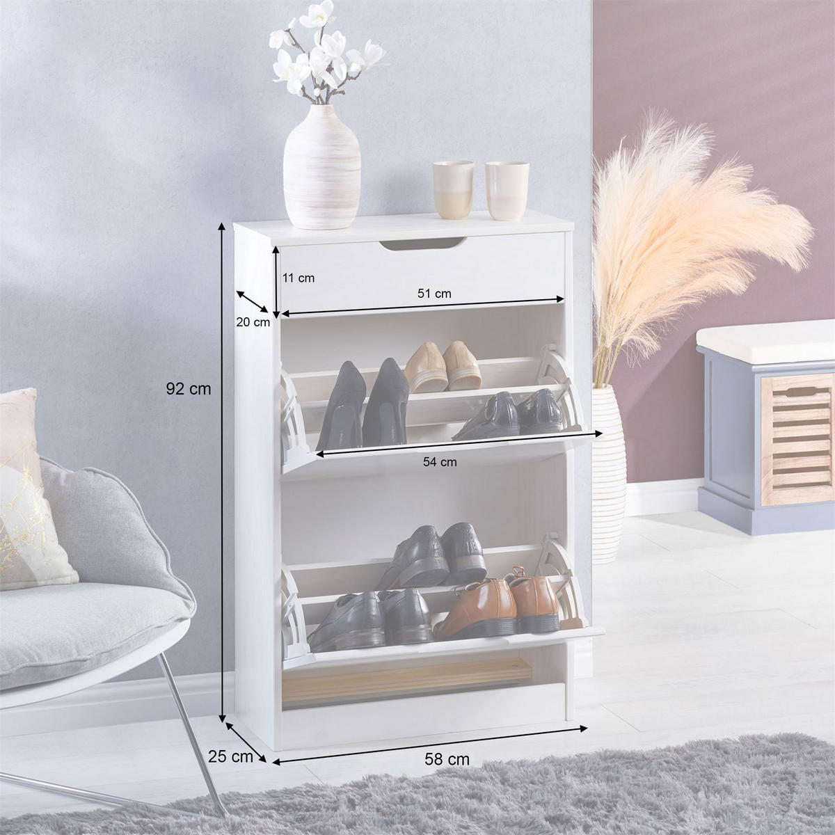 SCHUHSCHRANK BASIL weiß - Weiß, Holz (58/93/25cm) - IDIMEX