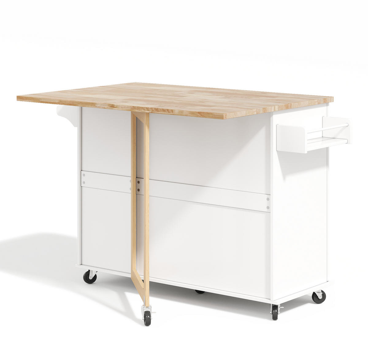 KÜCHENINSEL 137x76x92cm Weiß mit Klappplatte, Schrank, 3 Schubladen & Rollen - Weiß, Holzwerkstoff (137/92/76cm) - Modfu