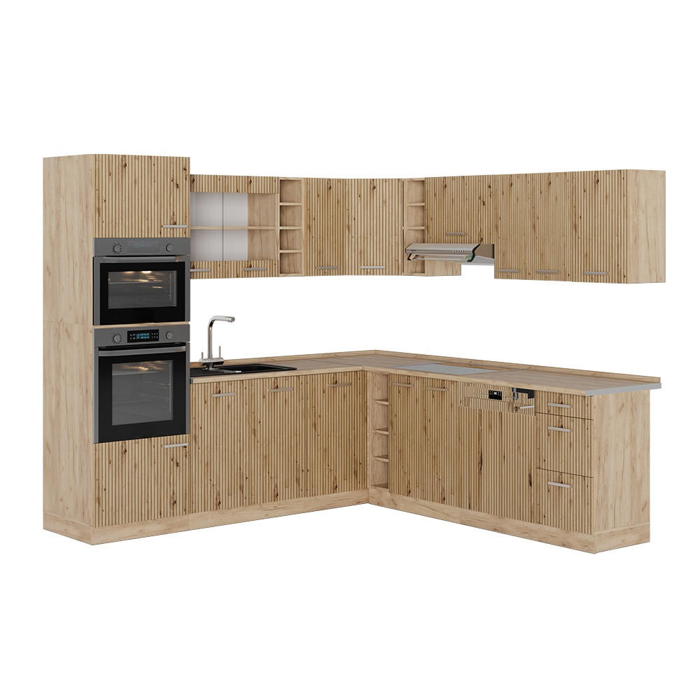 EINBAUKÜCHE R-Line, Artisan-Eiche/Goldkraft Eiche, 247 x 237 cm ohne Arbeitsplatte - Honigeiche/Eiche Artisan, Holzwerkstoff (247/206.8/46cm) - Vicco