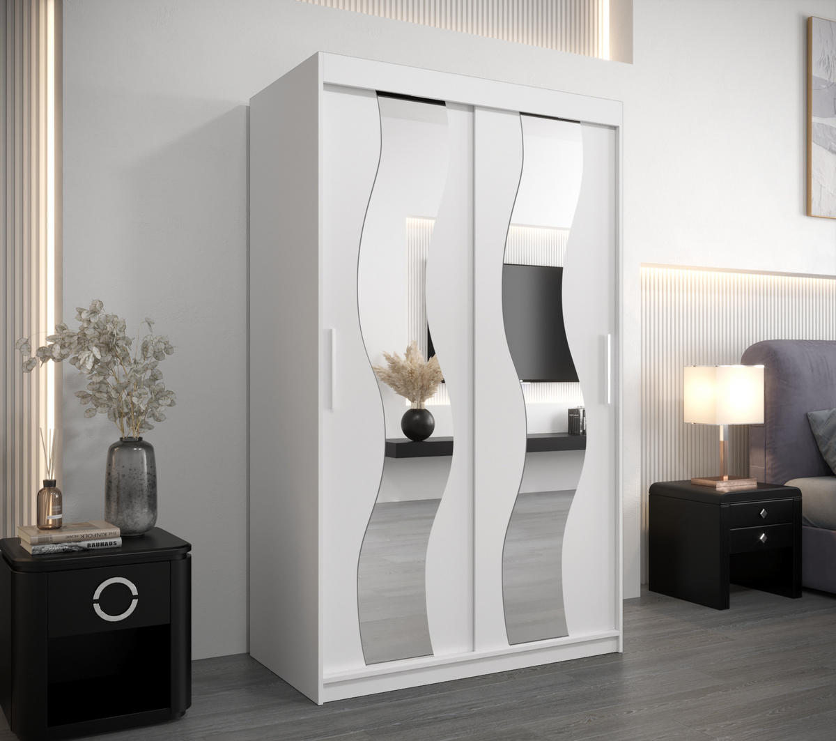 SCHWEBETÜRENSCHRANK 200/120/62 2-türig - Silberfarben/Weiß, Holz/Kunststoff (120/200/62cm) - Abiks Möbel
