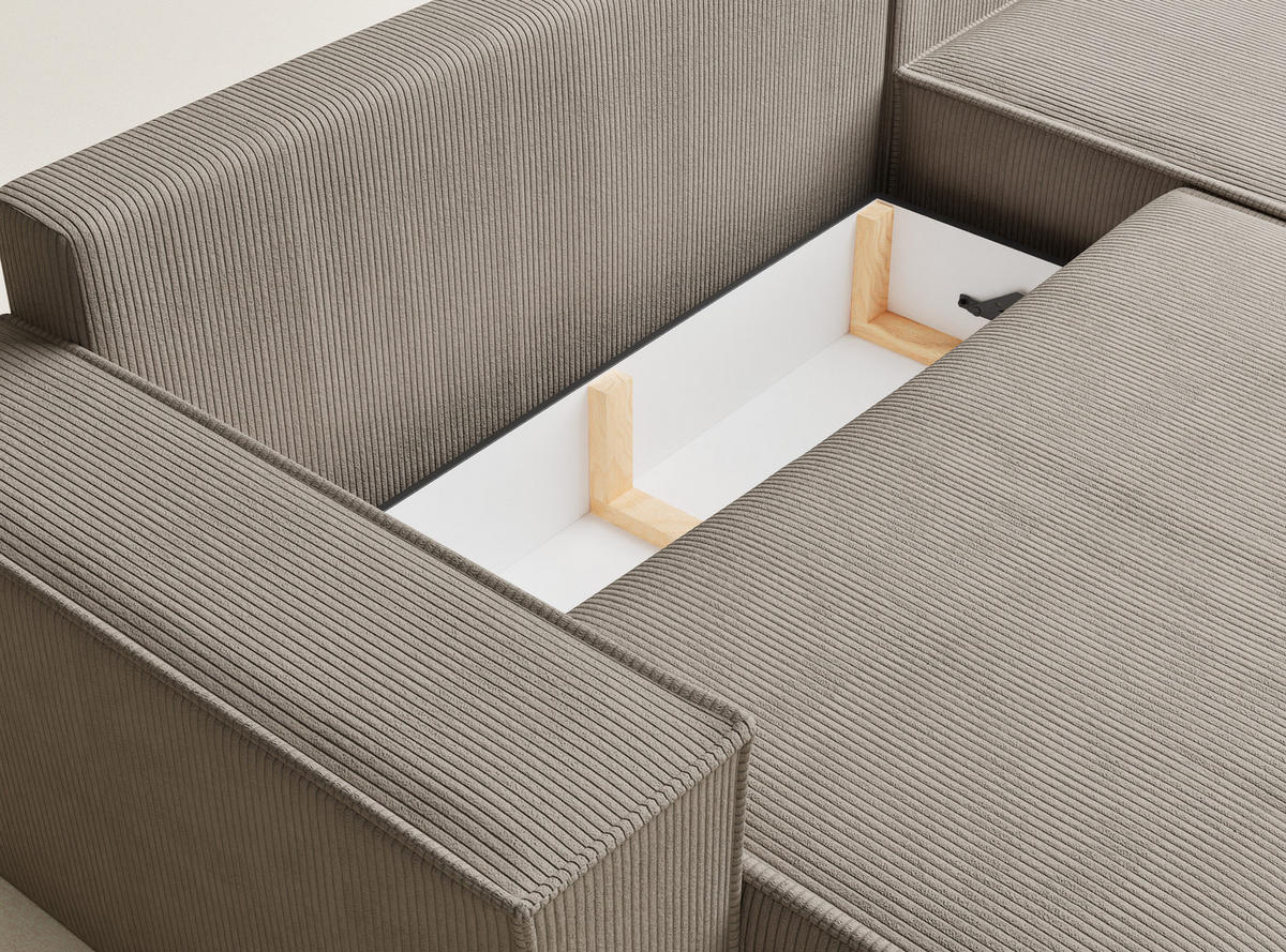 ECKSOFA MIT SCHLAFFUNKTION Maze Dunkelbeige Samtstoff - Beige/Schwarz, Holz/Holzwerkstoff (294/185cm) - Maison de Reve