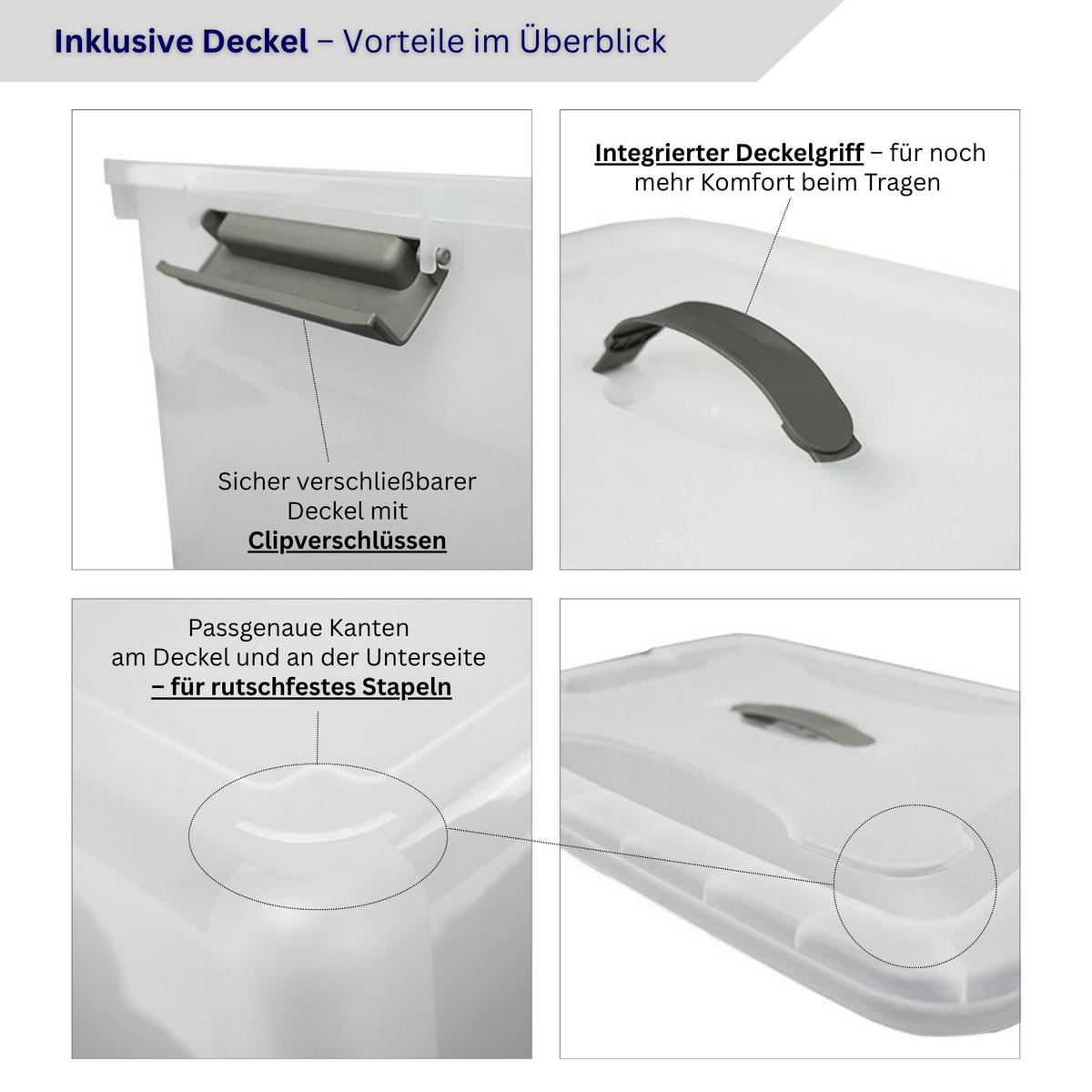 AUFBEWAHRUNGSBOX mit Deckel 30L im 4er Set Klein transparent stapelbar - Transparent, Kunststoff (46/26/33cm) - PROREGAL