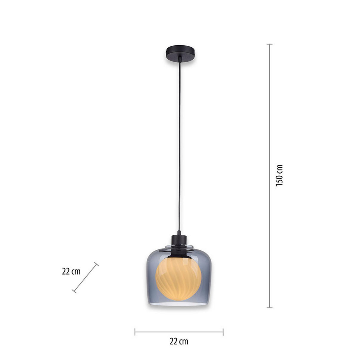 HÄNGELEUCHTE CALOPUS Metall Schwarz Rauchglas - Schwarz, Glas (21/21/150cm)