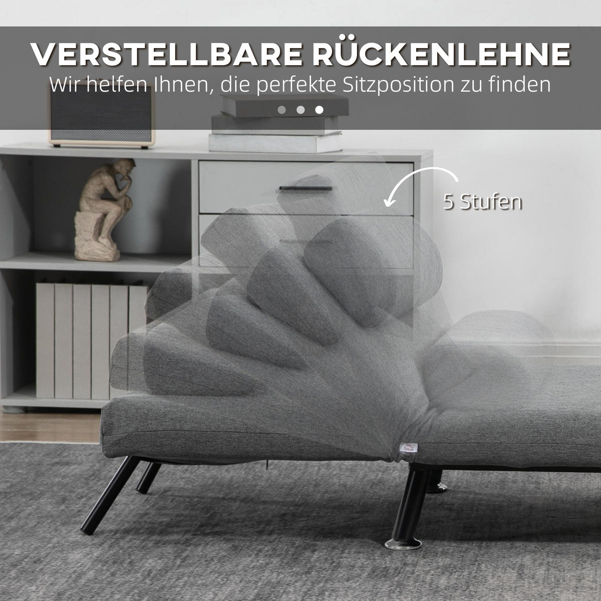 SCHLAFSESSEL Klappsessel mit Bettfunktion Schlafsofa mit Verstellbar Rückenlehne - Dunkelgrau/Schwarz, Textil/Metall (70/75/75cm) - HOMCOM