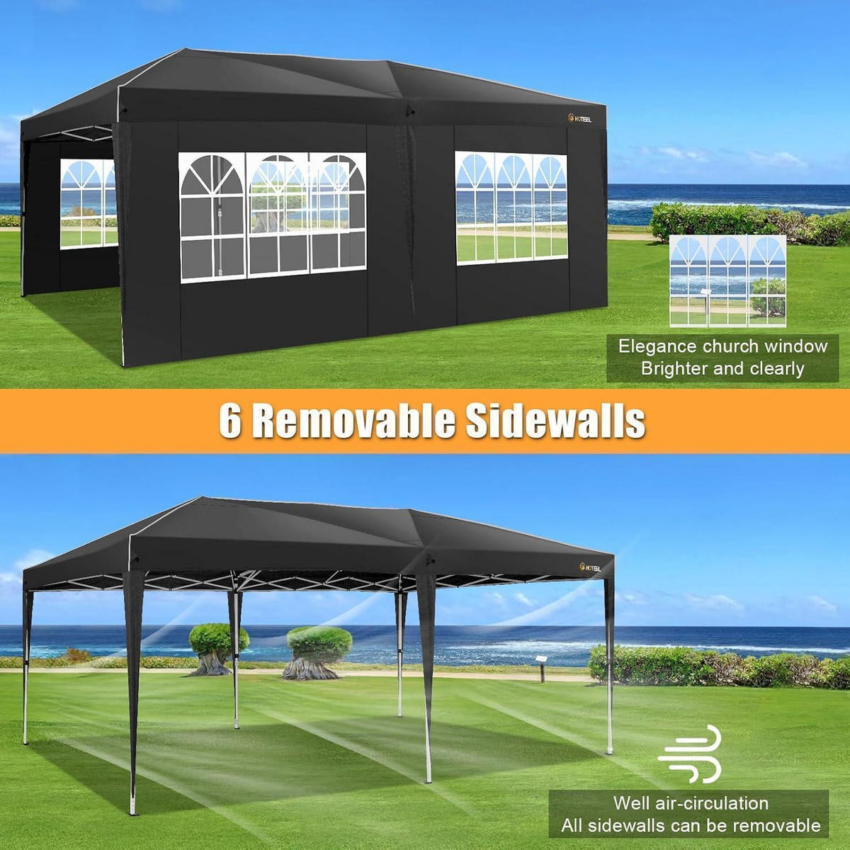 FALTPAVILLON 3x6 Schwarz Wasserdicht Stabil mit 6 Seitenwänden - Schwarz, Metall (300/270/600cm)