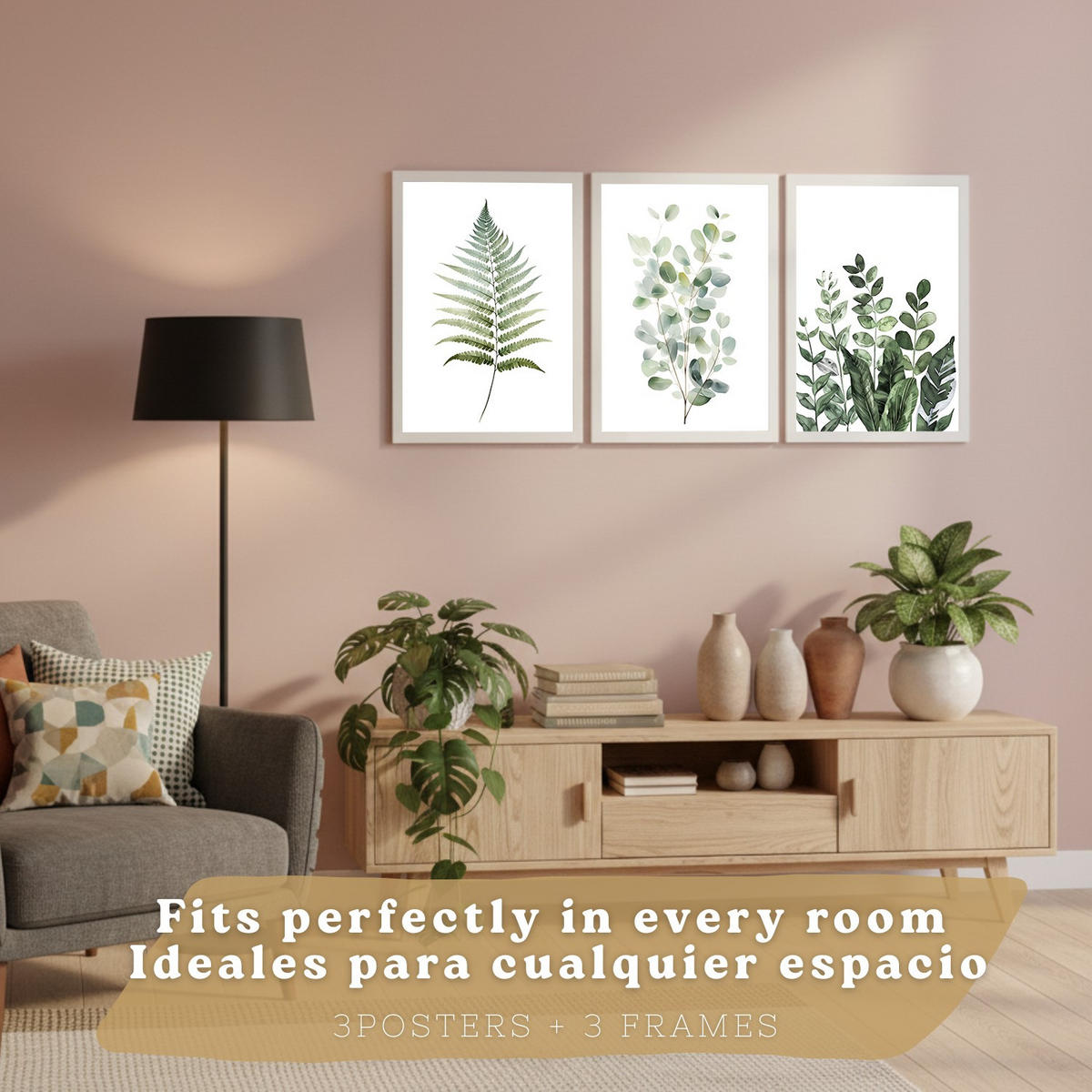 PLAKAT Sada 3 Zelené A4 Bílý rám - bílá, papír (29.7/1/21cm) - Nacnic