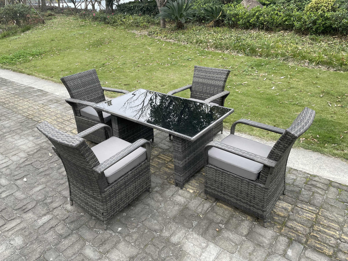 GARTENSOFA Hohe Rückenlehne Polyrattan 4-Sitzer - Dunkelgrau/Grau, Glas/Kunststoff - Fimous