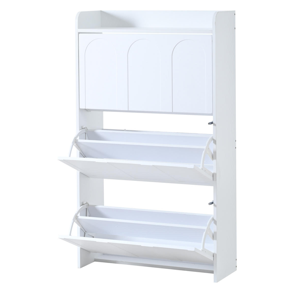 SCHUHSCHRANK 140/25/120 cm mit 6 Klapptüren und Schublade aus MDF, Weiß - Weiß, Holzwerkstoff (70/120/25cm) - Redom