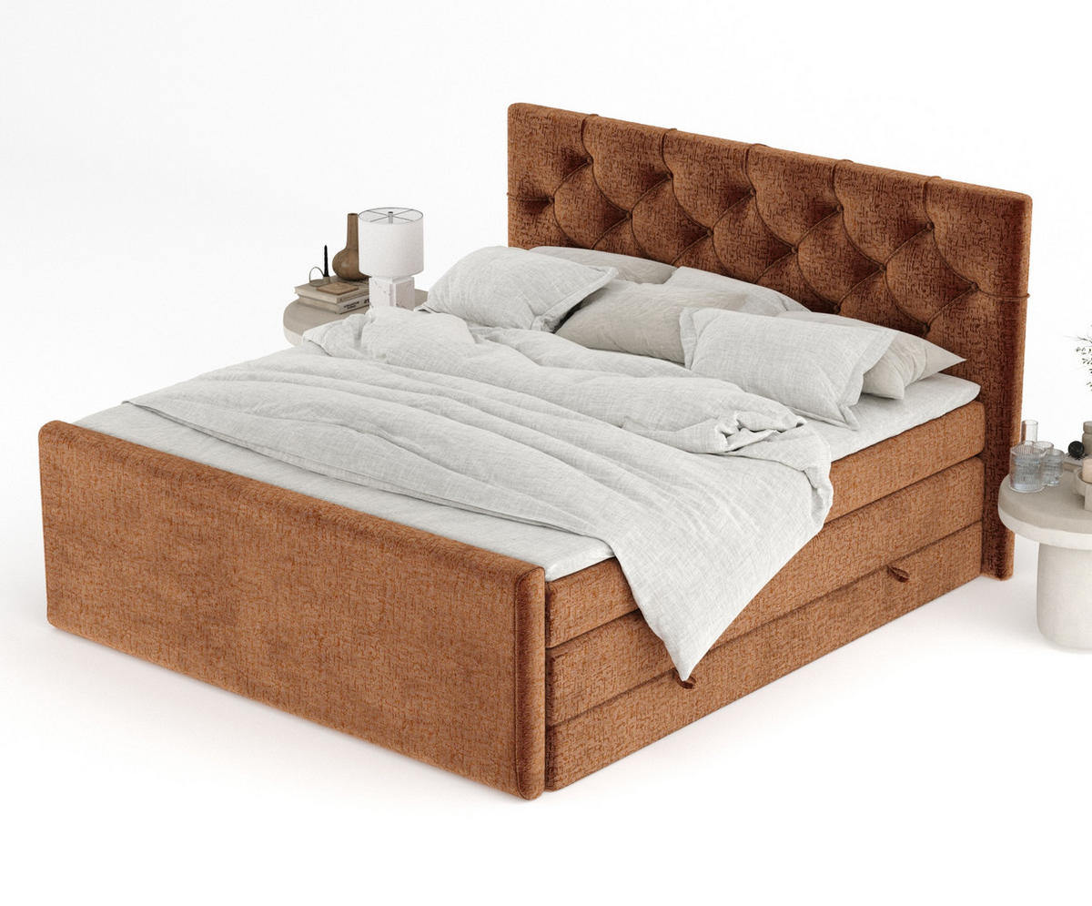 BOXSPRINGBETT Hugo Kupferfarbe 180/200 cm - Schwarz/Kupferfarben, Holz/Holzwerkstoff (180/200cm) - Maison de Reve