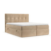 BOXBETT Mireo 180/200 cm Beige im Kronos Stoff - Beige/Schwarz, Holz/Holzwerkstoff (180/200cm) - AltaBeds