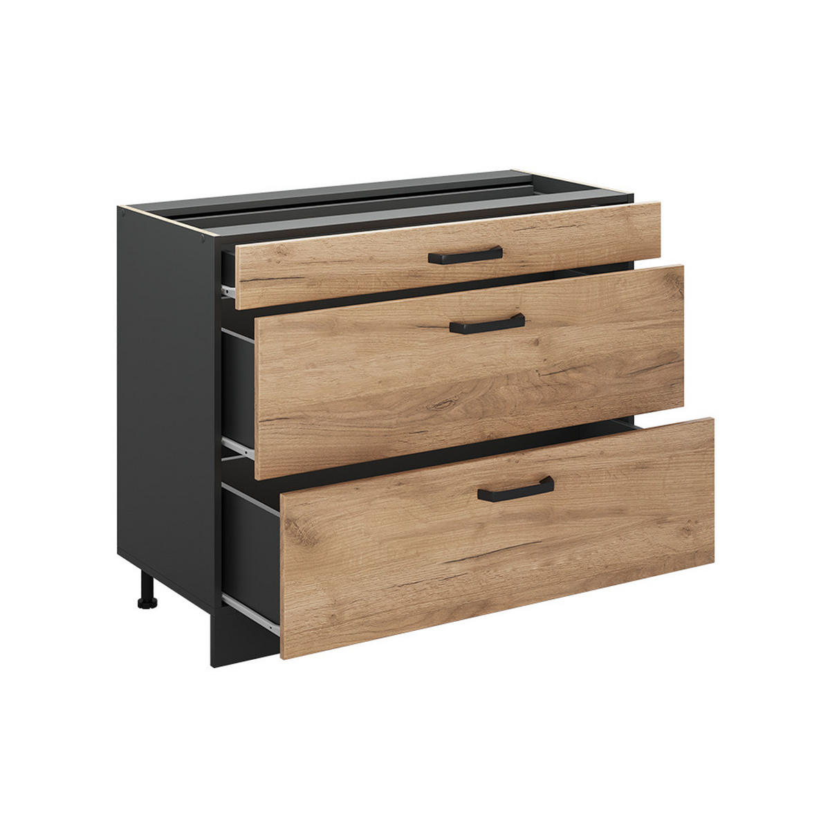 KÜCHENUNTERSCHRANK R-Line, Goldkraft Eiche/Anthrazit, 100 cm Arbeitsplatte Goldkraft Eiche - Eichefarben/Anthrazit, Holzwerkstoff (100/81.6/60cm) - Vicco